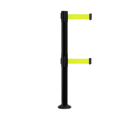 Stanchion Dual Belt Barrier Fixed Base Black Post 11ft.Fl.Yel Belt